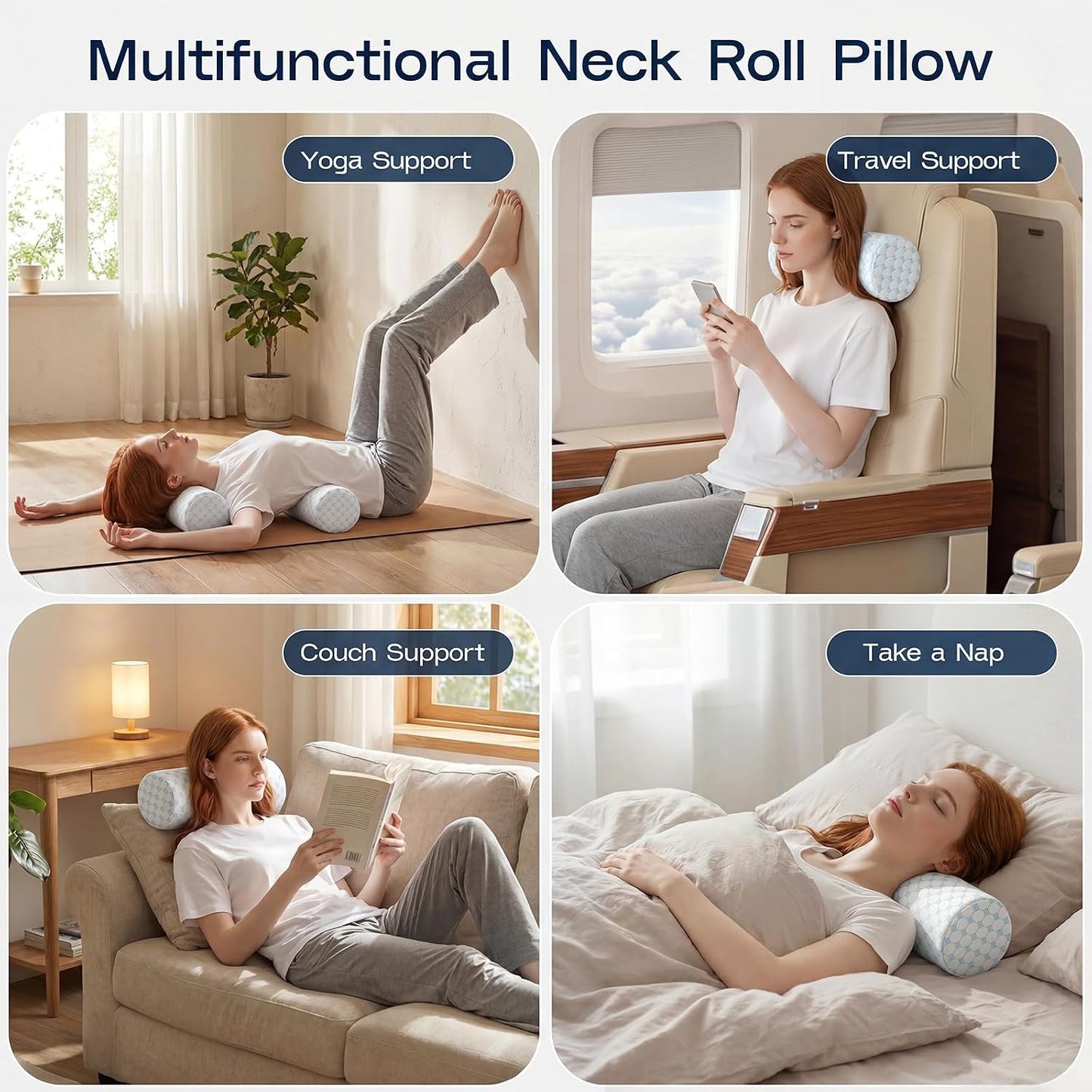 Cooling Memory Foam Neck Roll — Cervical Support Pillow for Pain Relief & Better Sleep (Cool‑Blue)