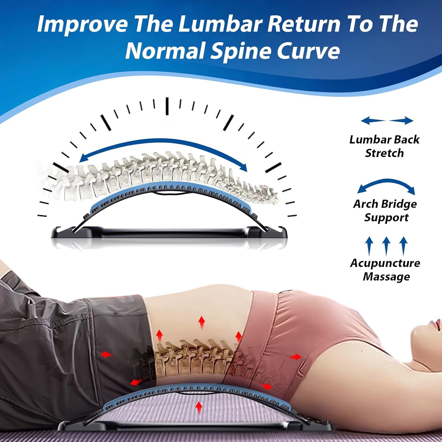 MINOLL Adjustable Lumbar Back Stretcher — Lower Back Pain Relief & Spine Decompression