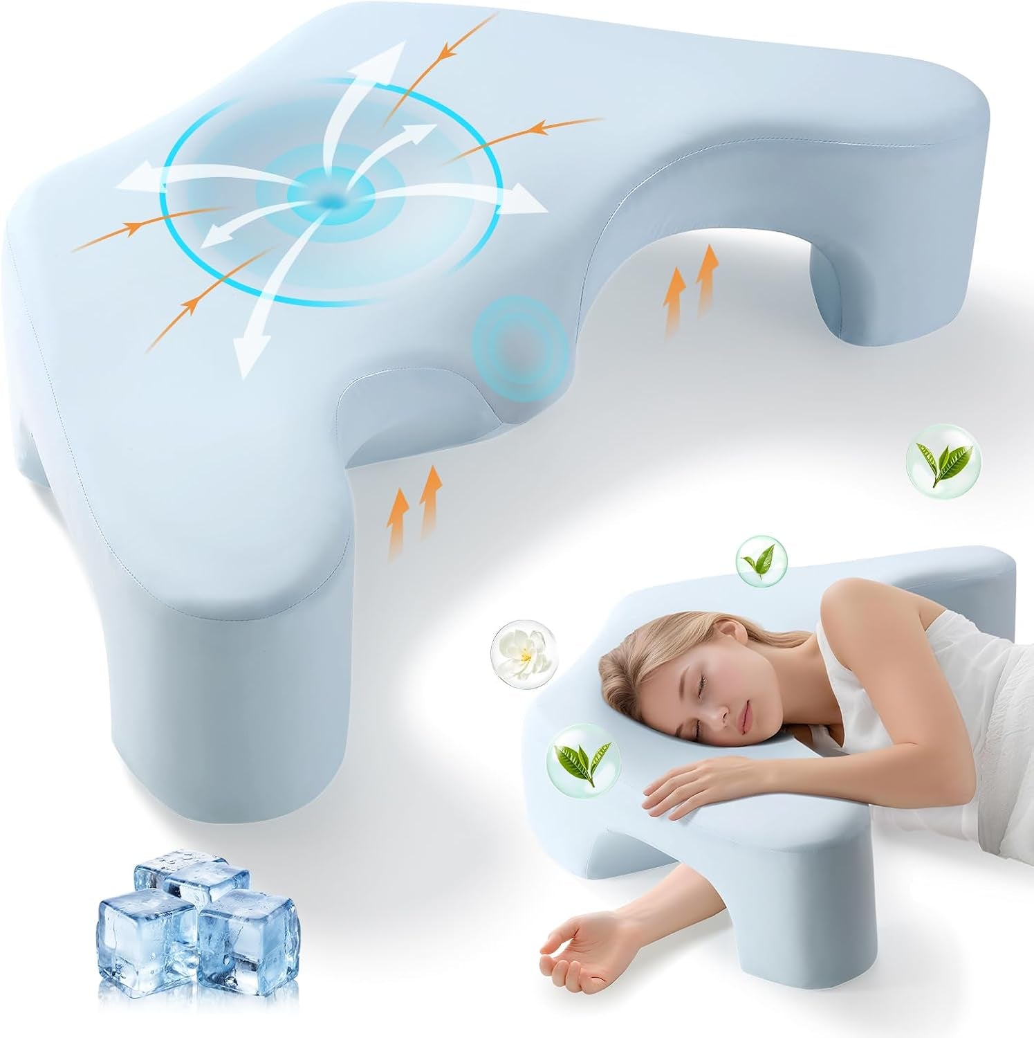 Side Sleeper Shoulder Relief Pillow — Memory Foam Arm‑Hole Design for Neck & Back Support (Blue)