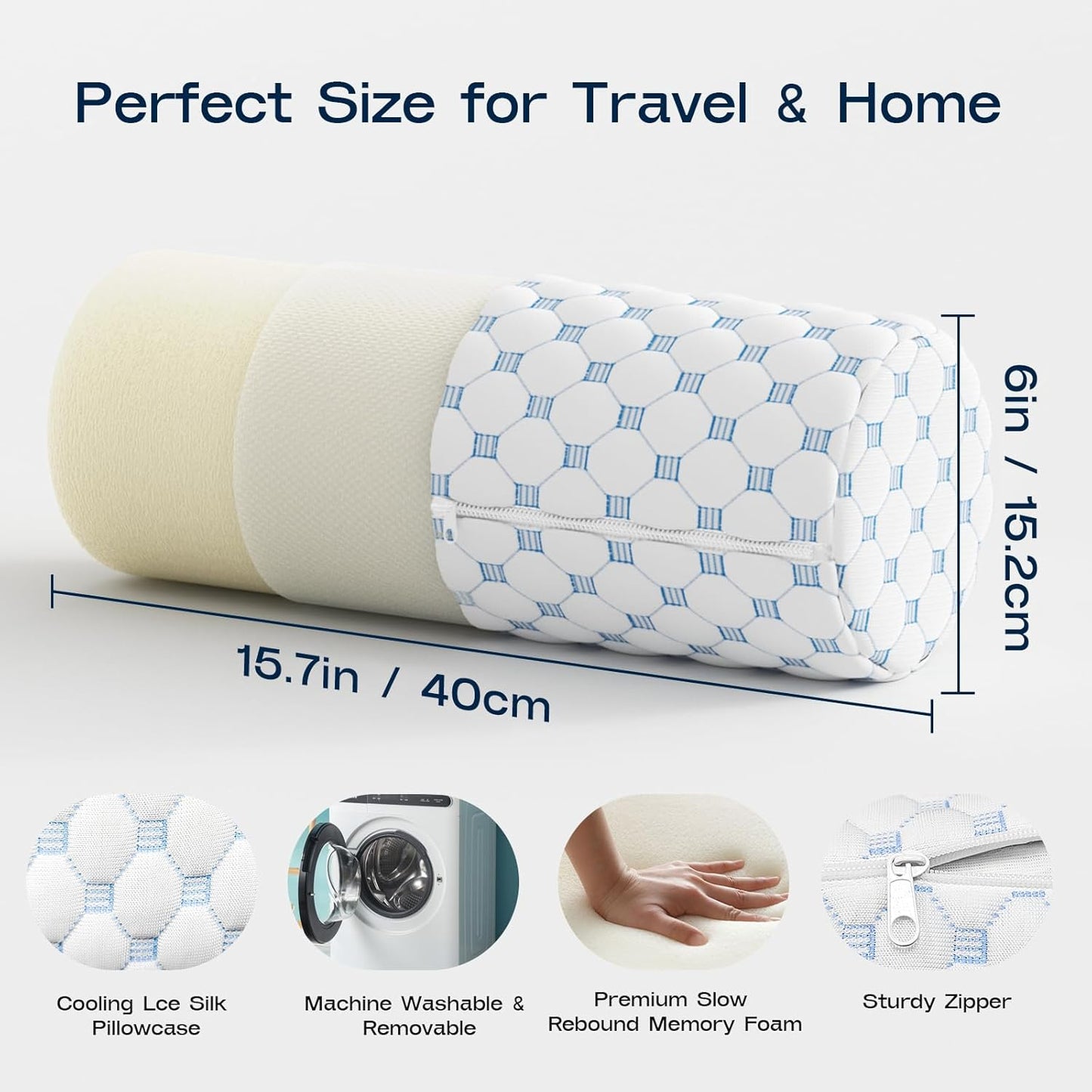 Cooling Memory Foam Neck Roll — Cervical Support Pillow for Pain Relief & Better Sleep (Cool‑Blue)