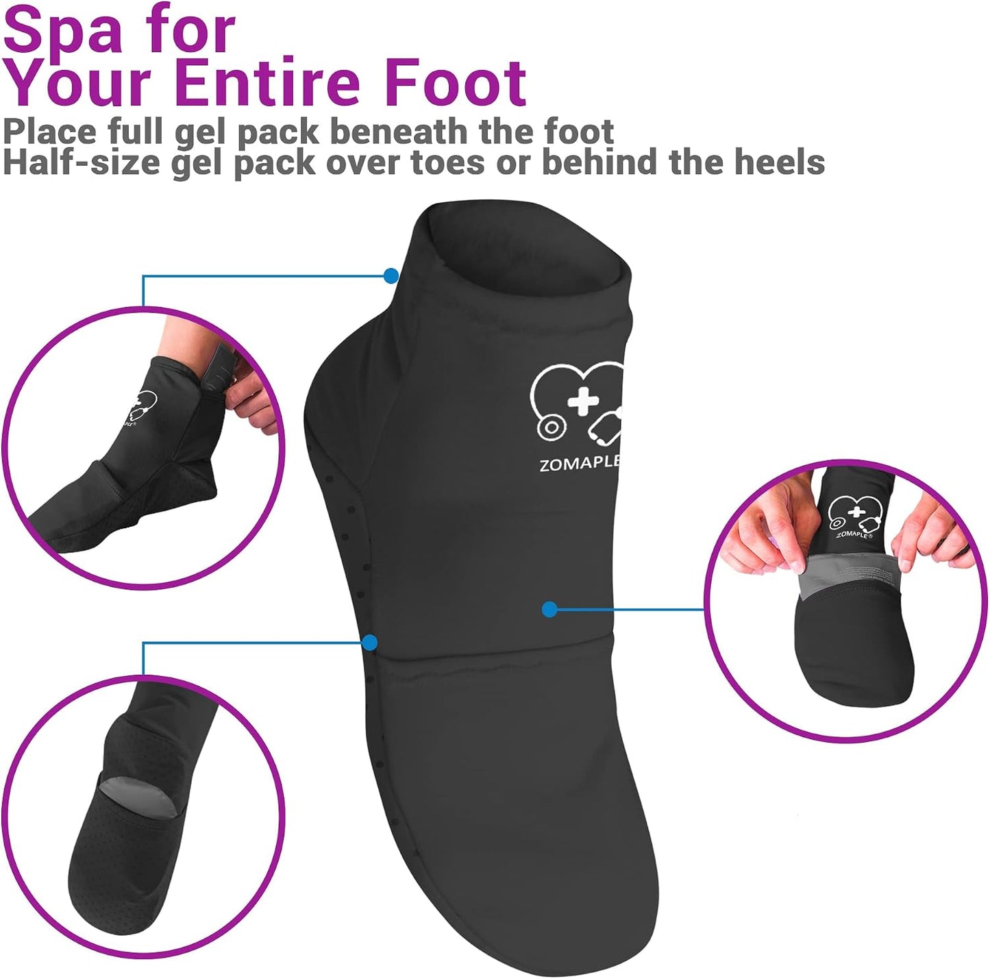 Cooling Therapy Socks — Gel Ice Pack Foot Wrap for Hot Feet, Swelling & Plantar Fasciitis (Black)