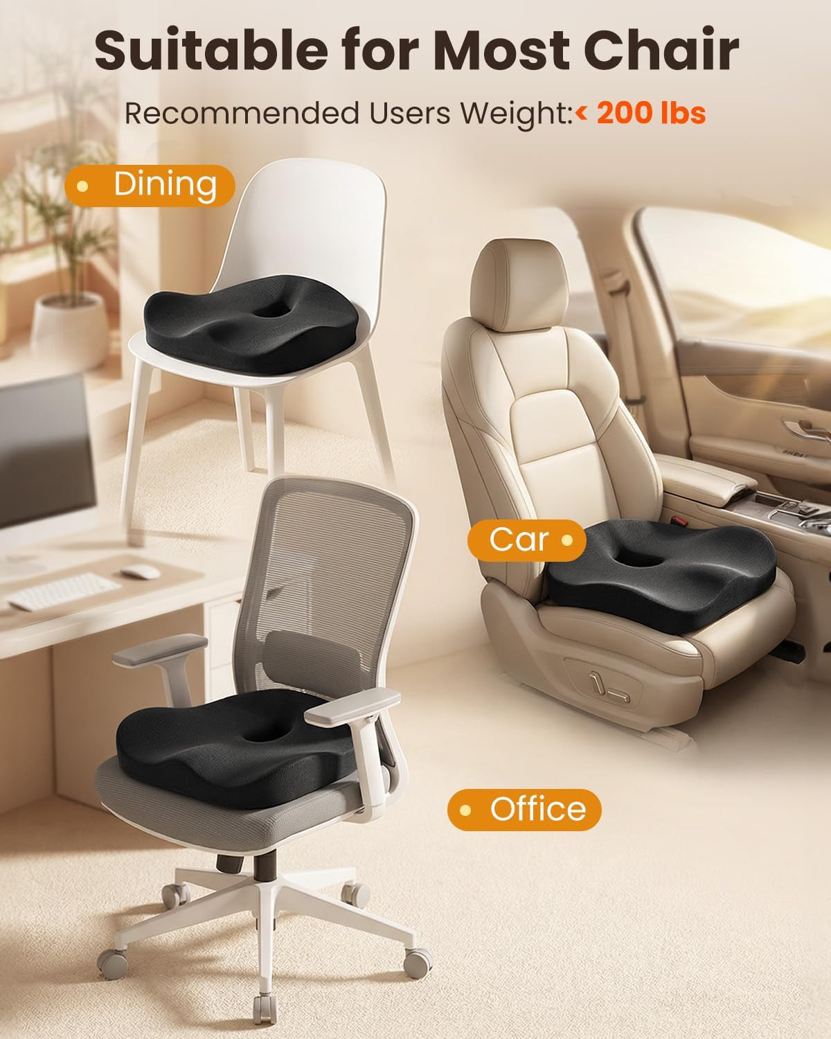 Memory Foam Seat Cushion – Tailbone & Sciatica Relief