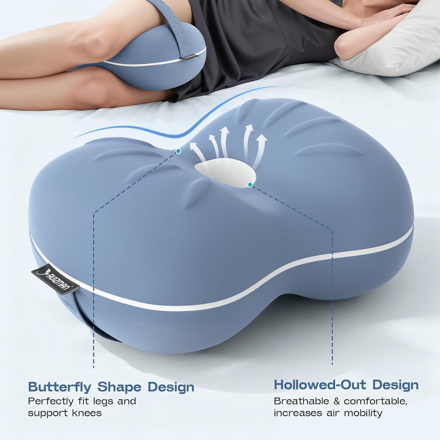 Cooling Memory Foam Knee Pillow — Hip, Spine & Sciatica Alignment Support (Blue)