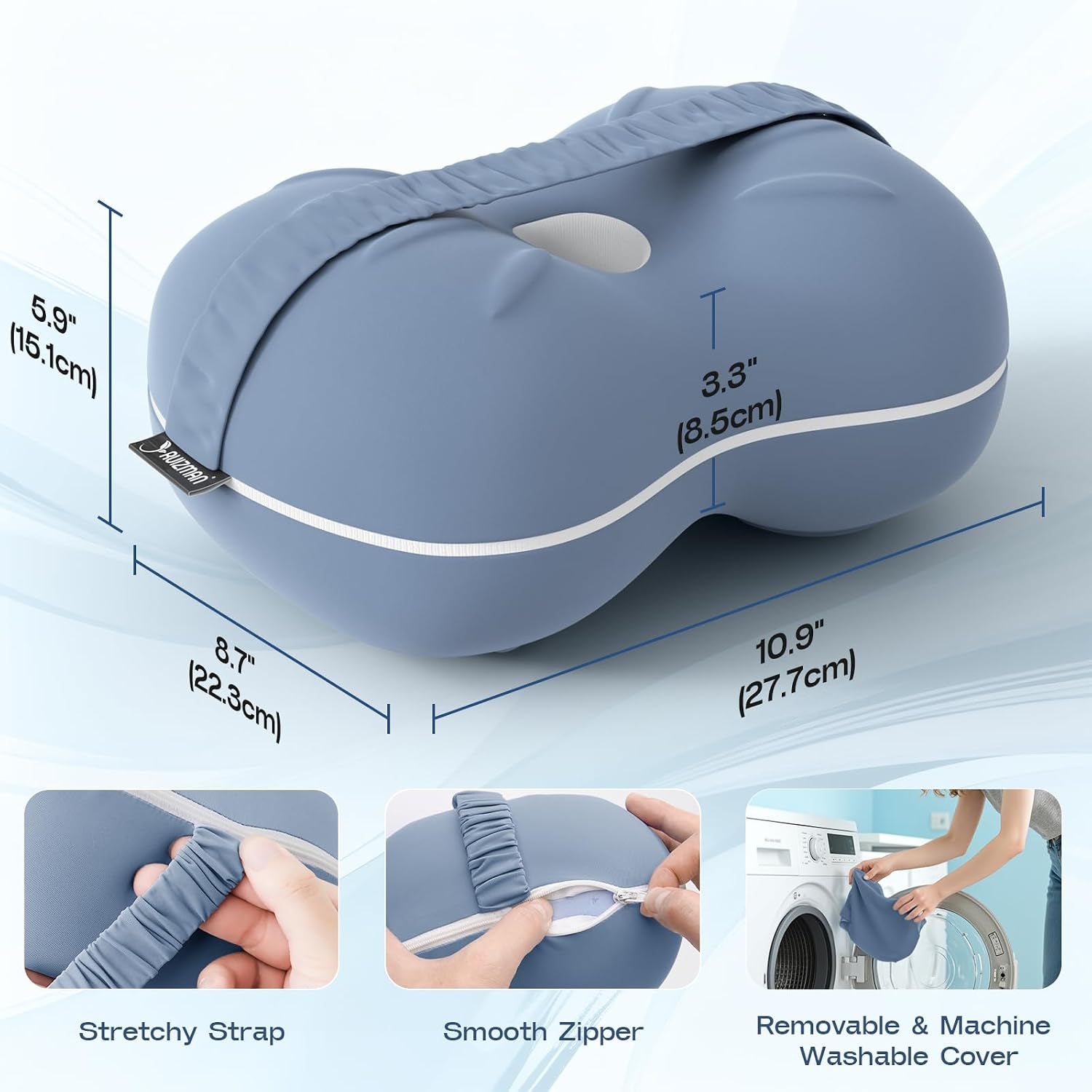 Cooling Memory Foam Knee Pillow — Hip, Spine & Sciatica Alignment Support (Blue)