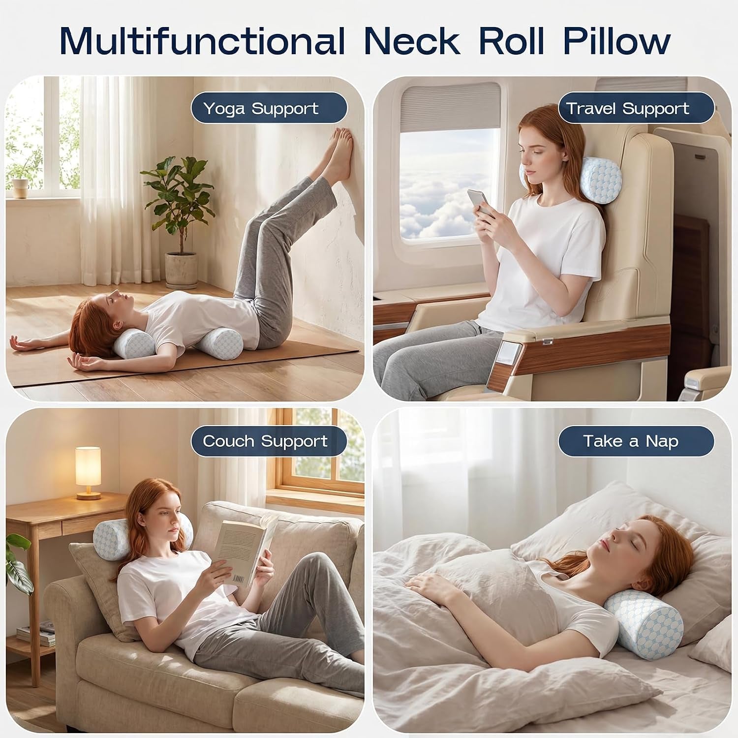 Cooling Memory Foam Neck Roll — Cervical Support Pillow for Pain Relief & Better Sleep (Cool‑Blue)