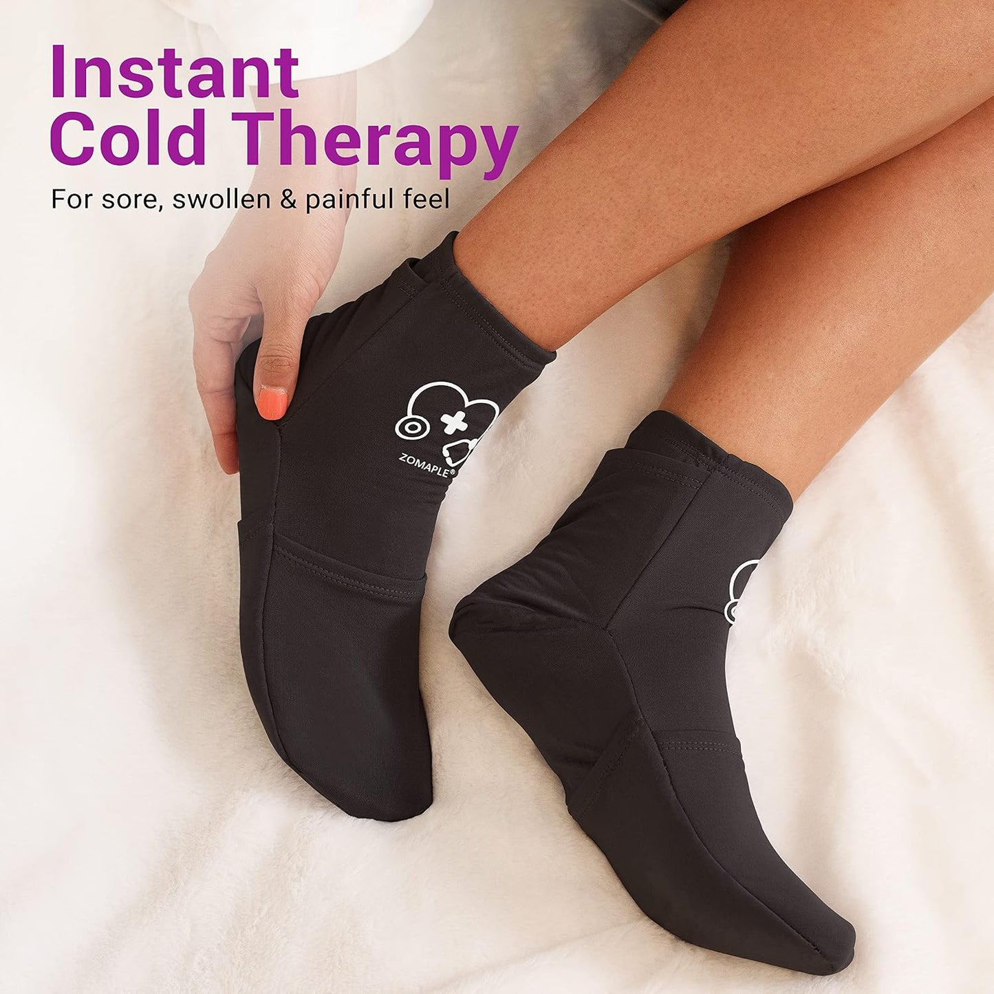 Cooling Therapy Socks — Gel Ice Pack Foot Wrap for Hot Feet, Swelling & Plantar Fasciitis (Black)
