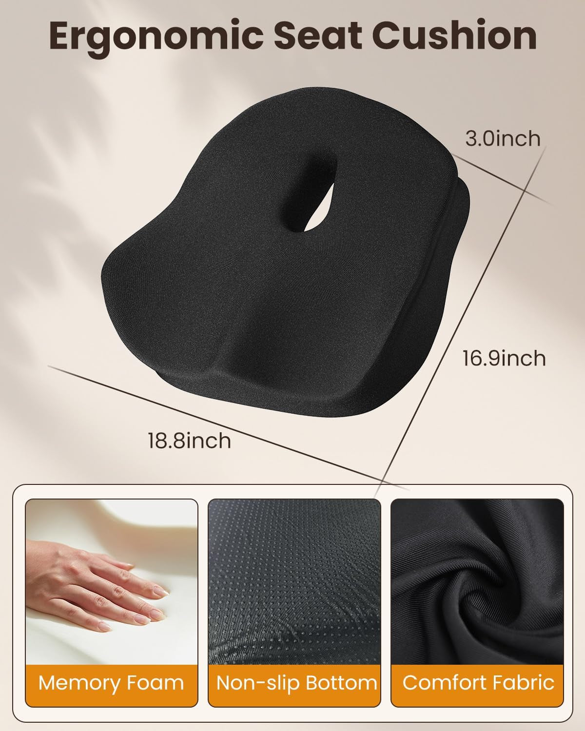 Memory Foam Seat Cushion – Tailbone & Sciatica Relief