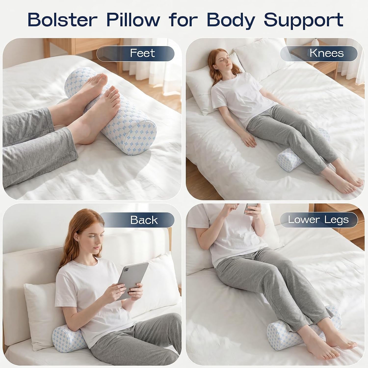 Cooling Memory Foam Neck Roll — Cervical Support Pillow for Pain Relief & Better Sleep (Cool‑Blue)