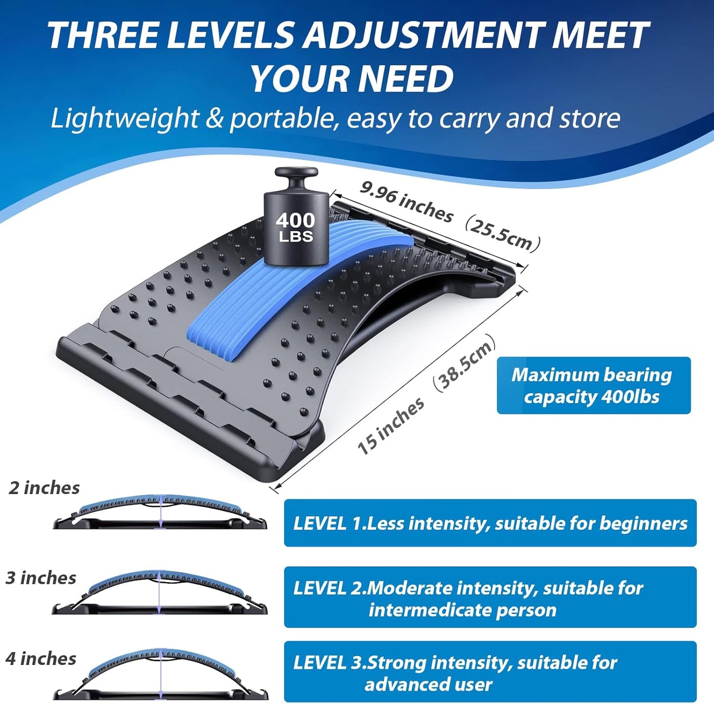 MINOLL Adjustable Lumbar Back Stretcher — Lower Back Pain Relief & Spine Decompression