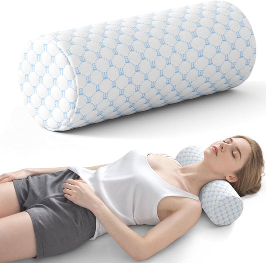 Cooling Memory Foam Neck Roll — Cervical Support Pillow for Pain Relief & Better Sleep (Cool‑Blue)