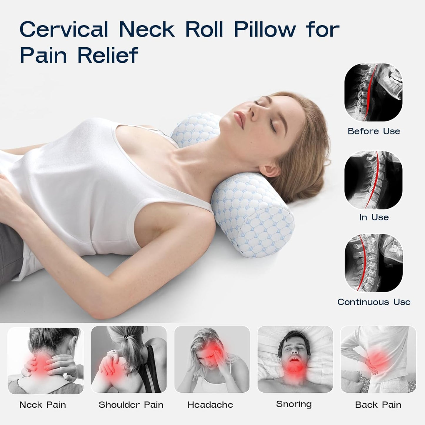 Cooling Memory Foam Neck Roll — Cervical Support Pillow for Pain Relief & Better Sleep (Cool‑Blue)