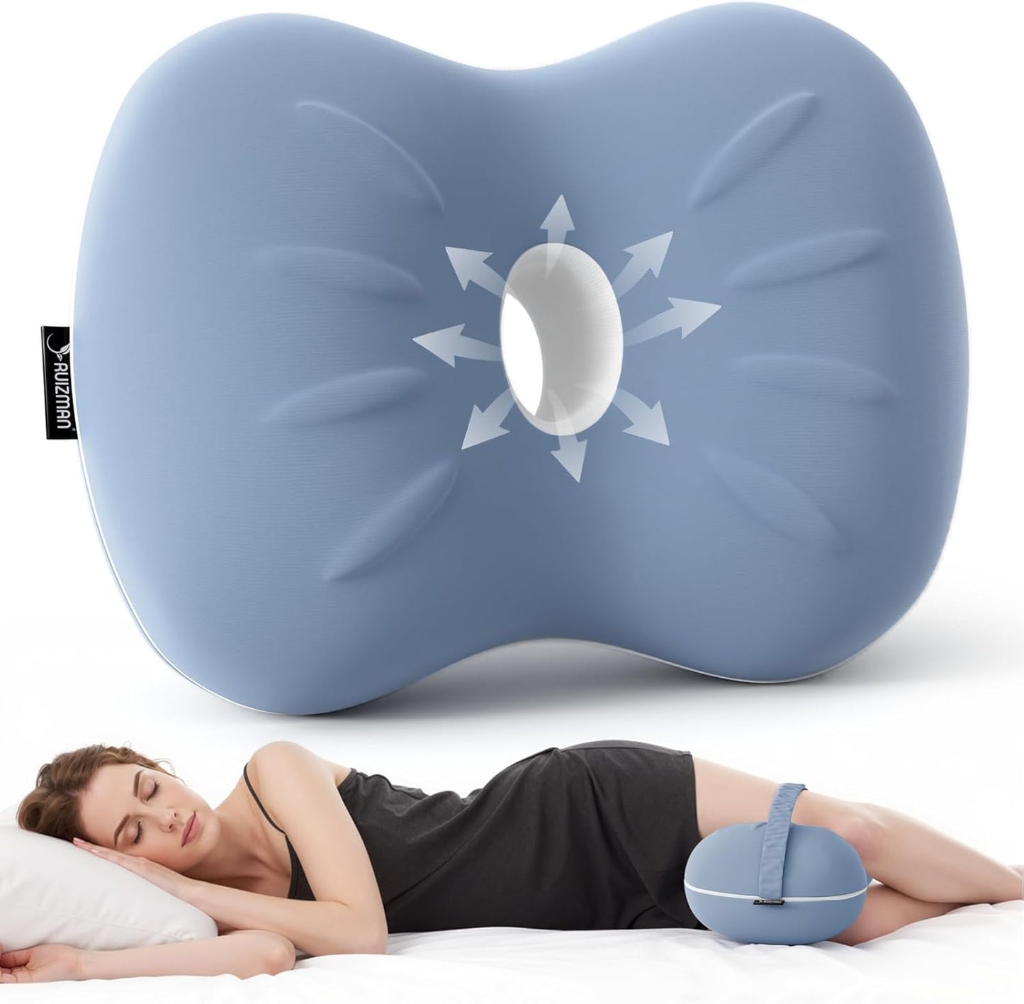 Cooling Memory Foam Knee Pillow — Hip, Spine & Sciatica Alignment Support (Blue)