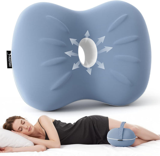 Cooling Memory Foam Knee Pillow — Hip, Spine & Sciatica Alignment Support (Blue)
