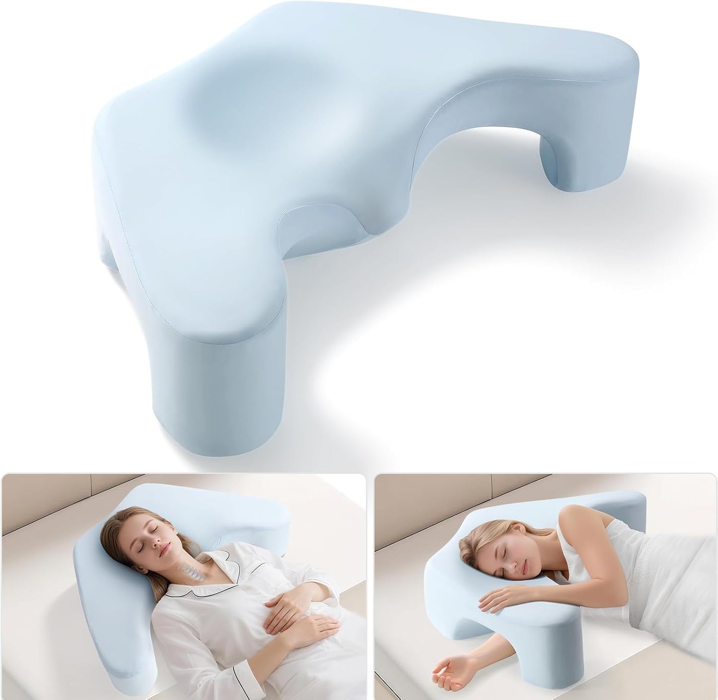 Side Sleeper Shoulder Relief Pillow — Memory Foam Arm‑Hole Design for Neck & Back Support (Blue)