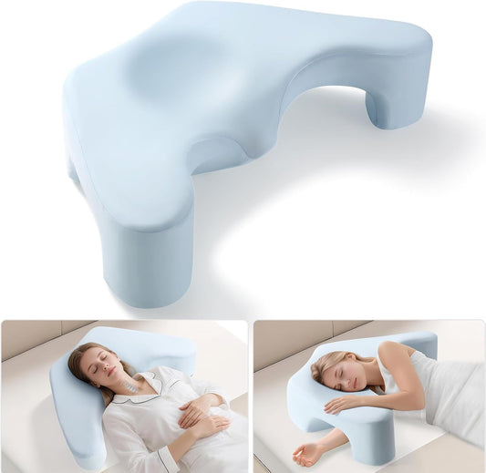 Side Sleeper Shoulder Relief Pillow — Memory Foam Arm‑Hole Design for Neck & Back Support (Blue)