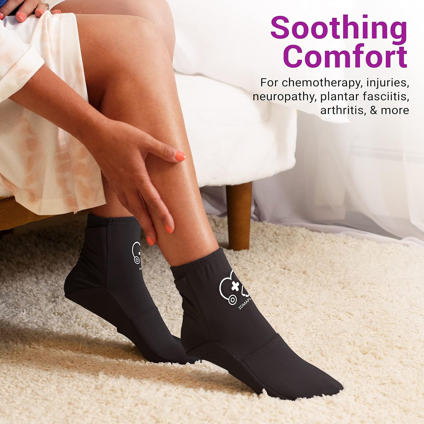 Cooling Therapy Socks — Gel Ice Pack Foot Wrap for Hot Feet, Swelling & Plantar Fasciitis (Black)